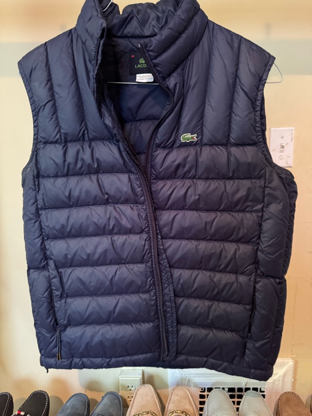 Lacoste Dark Blue Quilted Jacket with Green Crocodile Logo
